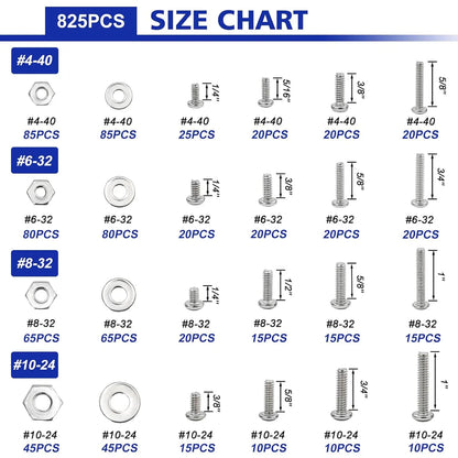 1575 Count Nuts and Assortment Kit, Stainless Steel Phillips Pan & Flat Screws, Assorted Nuts Washers with Orange Double Sided Organizer Box
