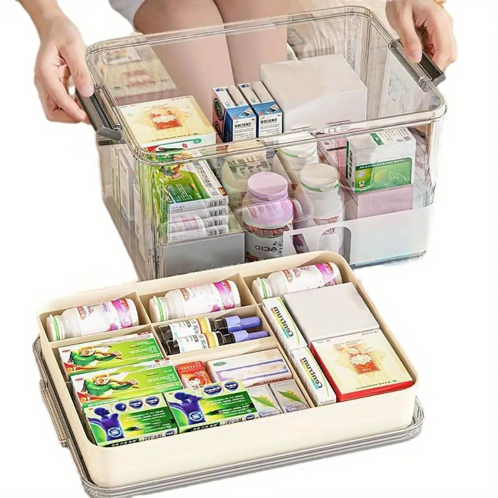 Clear Medicine Storage Box with Handle, 1 Count/2 Counts Large Capacity Plastic Pills Box, Household Portable Sundries Organizing Storage Box, Home Organizer, Durable Plastic Organizers, Plastic Storage Boxes #GLOBAL PICKS