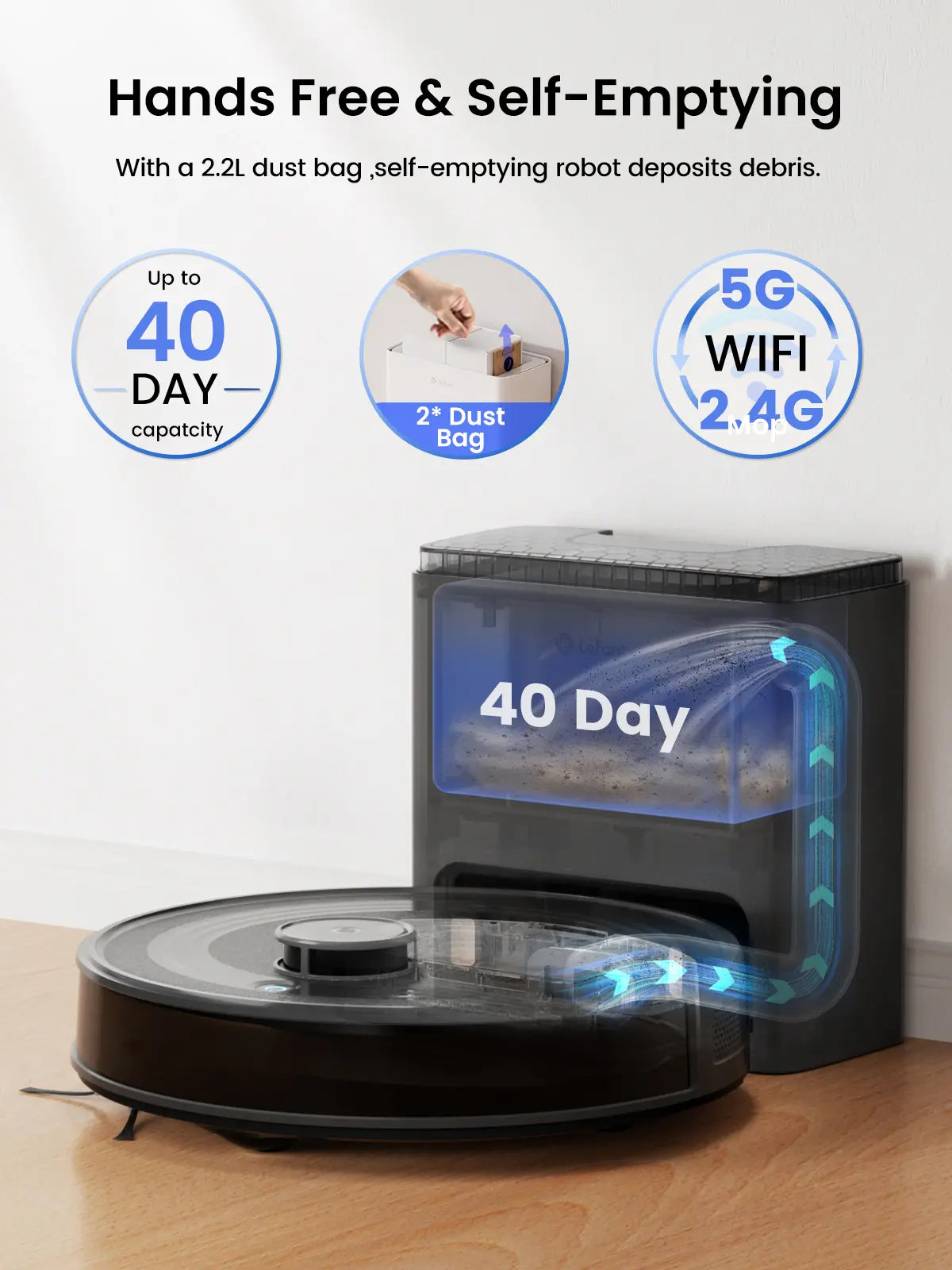 Lefant M2 plus Lidar Navigation Robot Vacuum and Mop, 6000Pa Suction, Multi-Floor Mapping, Self-Emptying and Filling, Robot Vacuum for Floors Pet Hair, Ideal Gift for Mom / Mother’S Day