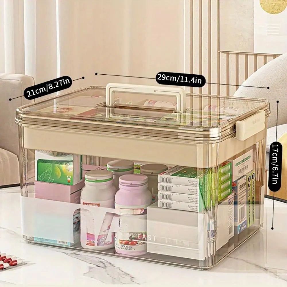 Clear Medicine Storage Box with Handle, 1 Count/2 Counts Large Capacity Plastic Pills Box, Household Portable Sundries Organizing Storage Box, Home Organizer, Durable Plastic Organizers, Plastic Storage Boxes #GLOBAL PICKS
