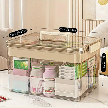 Clear Medicine Storage Box with Handle, 1 Count/2 Counts Large Capacity Plastic Pills Box, Household Portable Sundries Organizing Storage Box, Home Organizer, Durable Plastic Organizers, Plastic Storage Boxes #GLOBAL PICKS