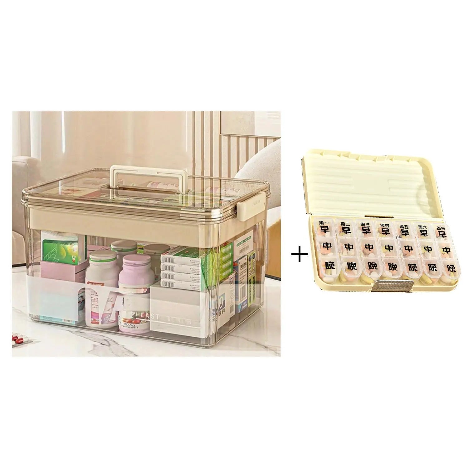 Clear Medicine Storage Box with Handle, 1 Count/2 Counts Large Capacity Plastic Pills Box, Household Portable Sundries Organizing Storage Box, Home Organizer, Durable Plastic Organizers, Plastic Storage Boxes #GLOBAL PICKS