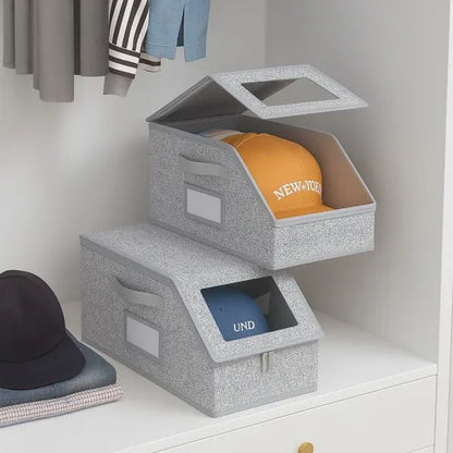 Stackable Dustproof Hat Storage Boxes for Baseball Caps, Holds up to 24 Hats, Durable Cardboard Box for Men, Classic Style, Wardrobe Organizer