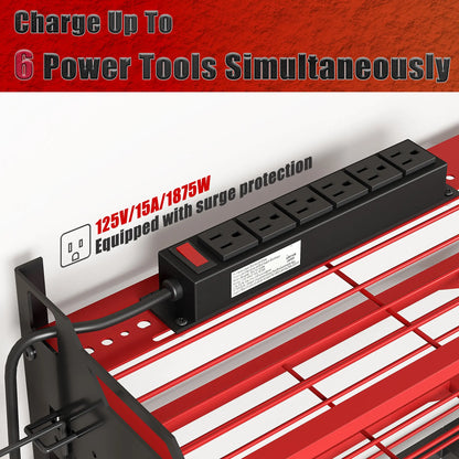 Wall-Mounted Tool Rack Organizer with 8 Drill Holders and 4-Layer Heavy-Duty Design for Garage - Easy Assembly and Sturdy Construction