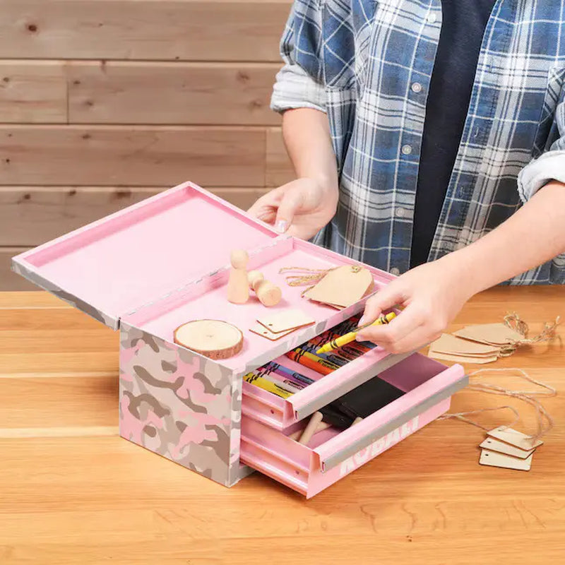Kobalt 2-Drawer Portable Mini Toolbox in Pink Camo - Steel Construction, 10.83" W x 5.91" H x 5.91" D