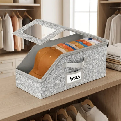 Stackable Dustproof Hat Storage Boxes for Baseball Caps, Holds up to 24 Hats, Durable Cardboard Box for Men, Classic Style, Wardrobe Organizer