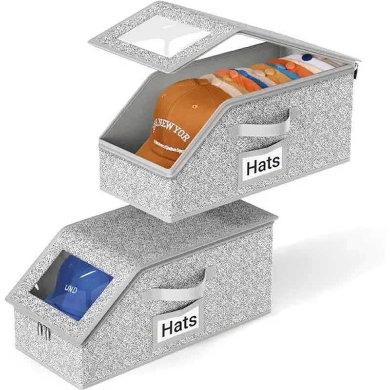 Stackable Dustproof Hat Storage Boxes for Baseball Caps, Holds up to 24 Hats, Durable Cardboard Box for Men, Classic Style, Wardrobe Organizer