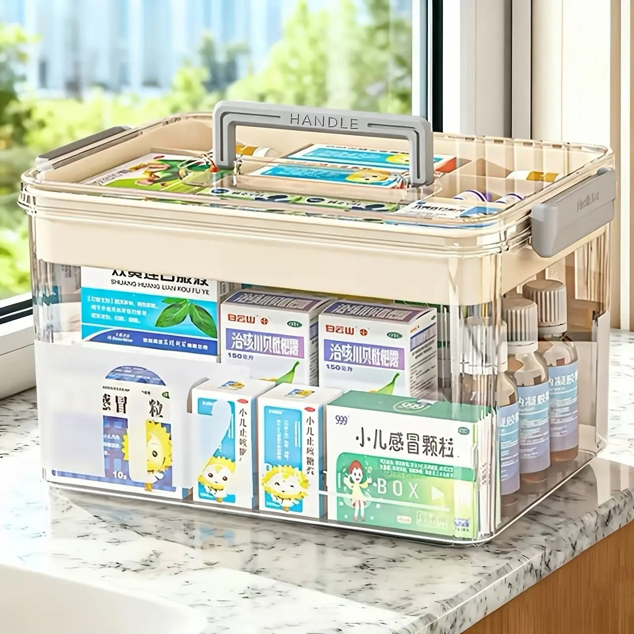 Clear Medicine Storage Box with Handle, 1 Count/2 Counts Large Capacity Plastic Pills Box, Household Portable Sundries Organizing Storage Box, Home Organizer, Durable Plastic Organizers, Plastic Storage Boxes #GLOBAL PICKS