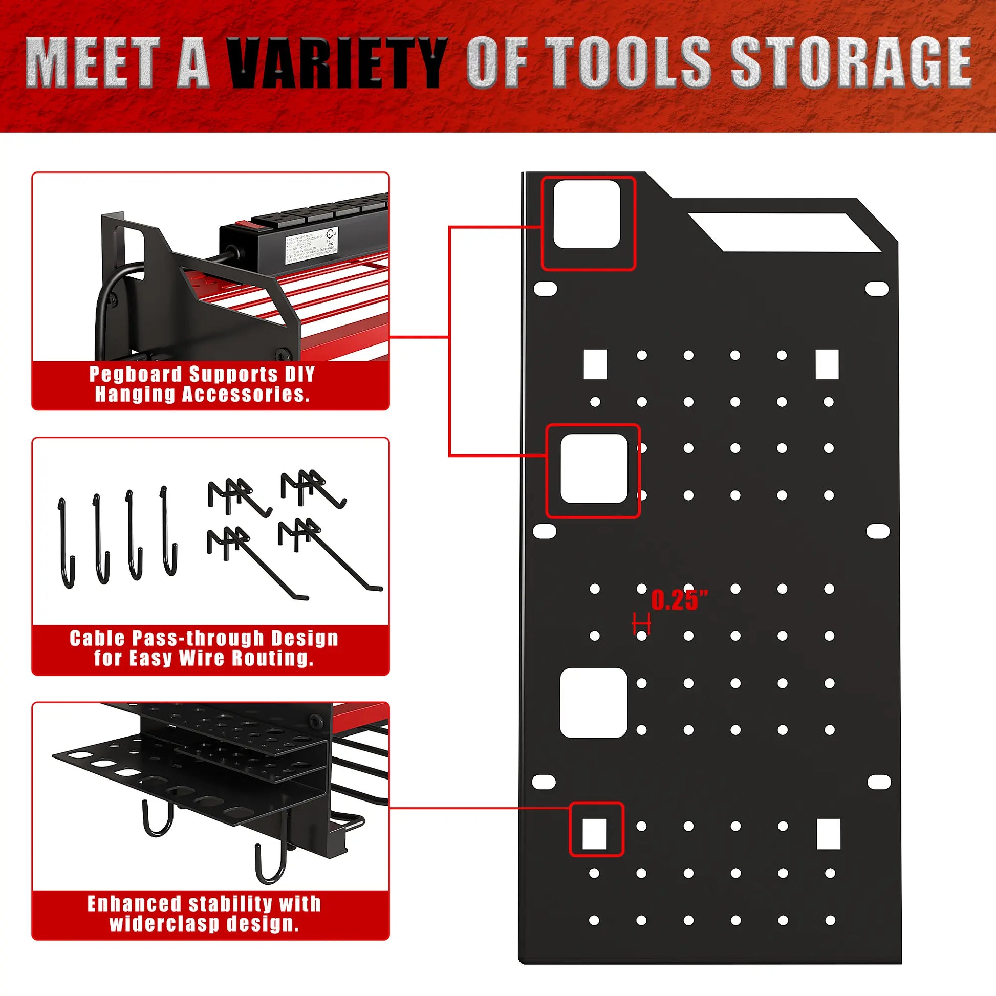 Wall-Mounted Tool Rack Organizer with 8 Drill Holders and 4-Layer Heavy-Duty Design for Garage - Easy Assembly and Sturdy Construction