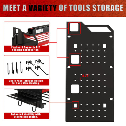Wall-Mounted Tool Rack Organizer with 8 Drill Holders and 4-Layer Heavy-Duty Design for Garage - Easy Assembly and Sturdy Construction