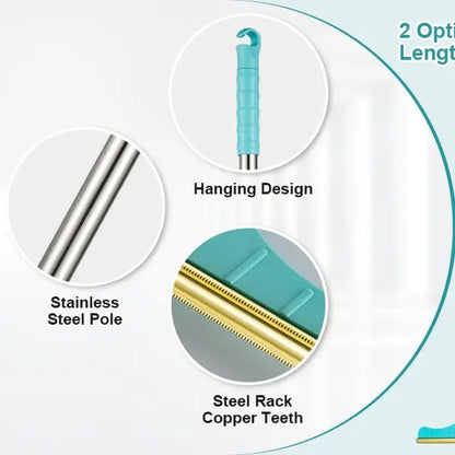 Professional Pet Hair Remover and Carpet Rake, Adjustable Reusable Cleaning Brush with Hanging Ring