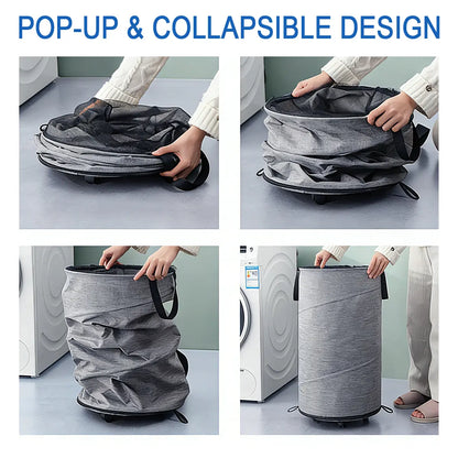 30-Gallon (109L) Collapsible Laundry Baskets - Foldable Pop-Up Hampers for Laundry - Enhanced Oxford Laundry Hamper with Reinforced Handles for Bedroom, Bathroom, Children's Room, Dormitory, Travel, and Storage Organization