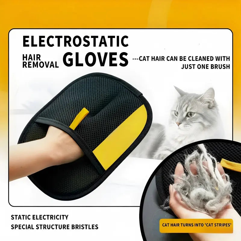 Electrostatic Hair Removal Gloves with Two-Way Brush for Effective Grooming and Cleaning of Cat and Dog Hair