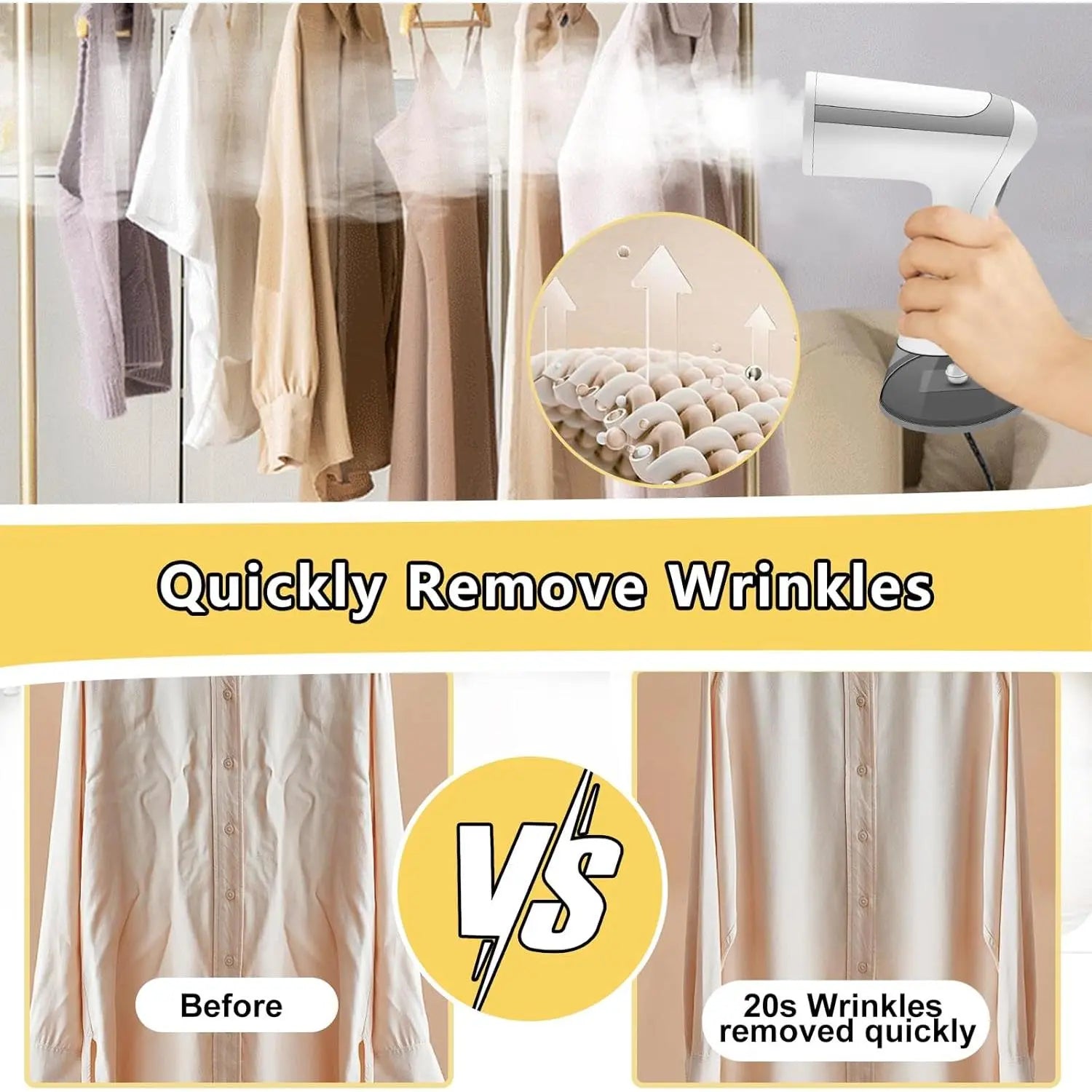 Super Electric Handheld Clothes Steamer - 1100W Portable Garment Steamer with 300ml Water Tank, Fast Wrinkle Remover for Home, Office, and Travel