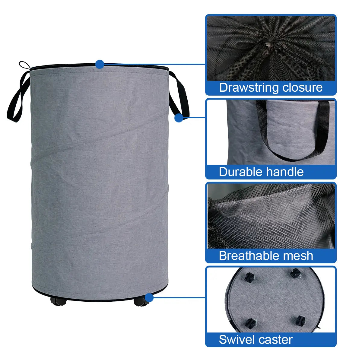 30-Gallon (109L) Collapsible Laundry Baskets - Foldable Pop-Up Hampers for Laundry - Enhanced Oxford Laundry Hamper with Reinforced Handles for Bedroom, Bathroom, Children's Room, Dormitory, Travel, and Storage Organization