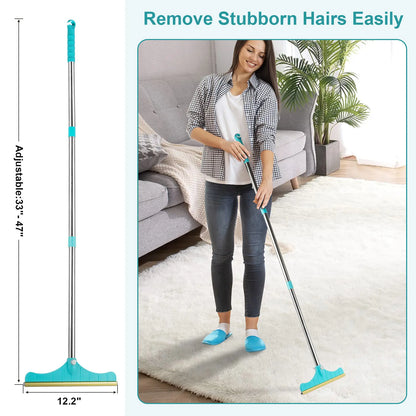 Professional Pet Hair Remover and Carpet Rake, Adjustable Reusable Cleaning Brush with Hanging Ring