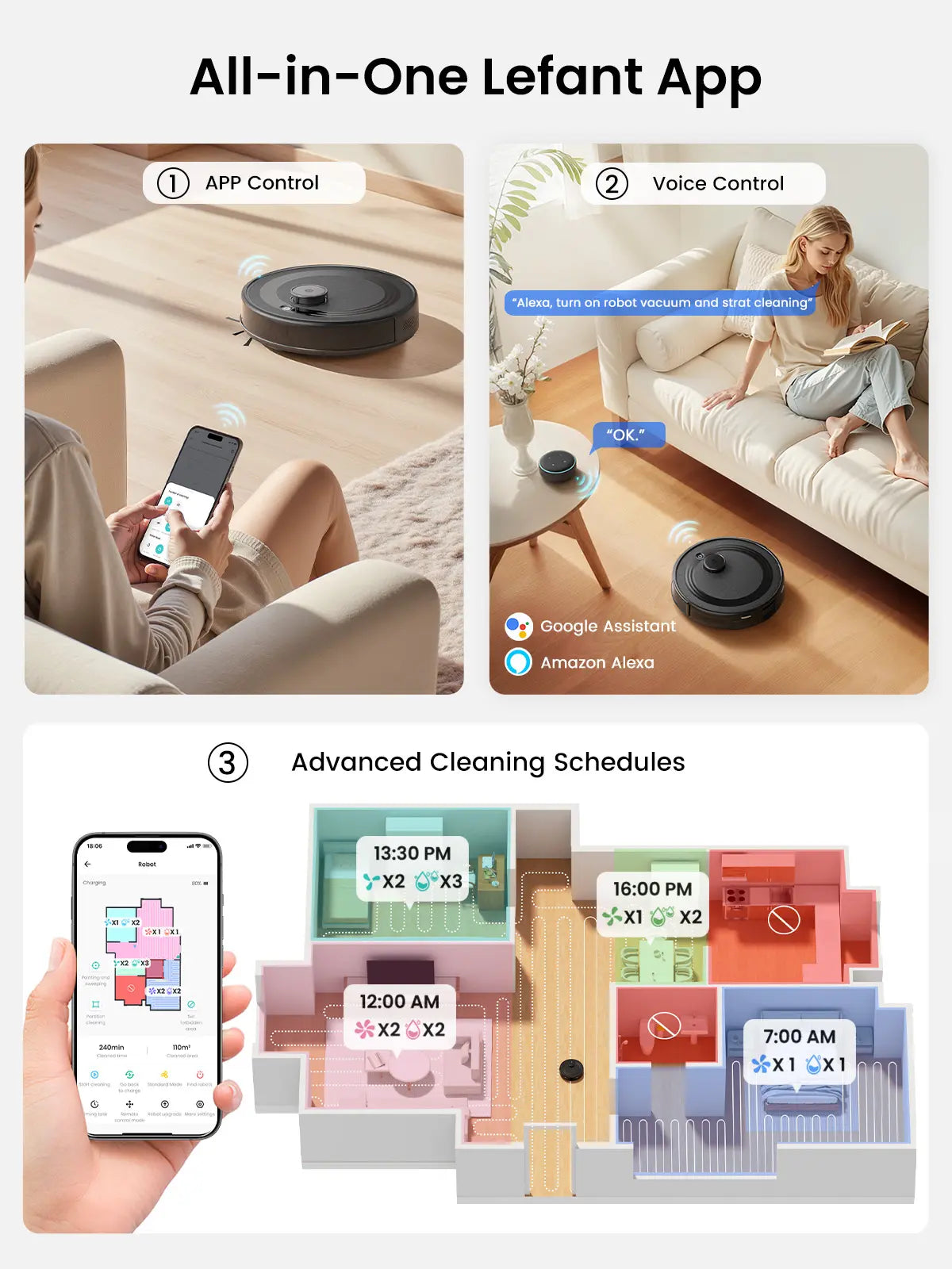 Lefant M2 plus Lidar Navigation Robot Vacuum and Mop, 6000Pa Suction, Multi-Floor Mapping, Self-Emptying and Filling, Robot Vacuum for Floors Pet Hair, Ideal Gift for Mom / Mother’S Day